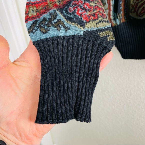 Peruvian Connection Paisley Zip Cardigan Pima Cotton Tencel Knit Sweater | Large - Picture 4 of 8